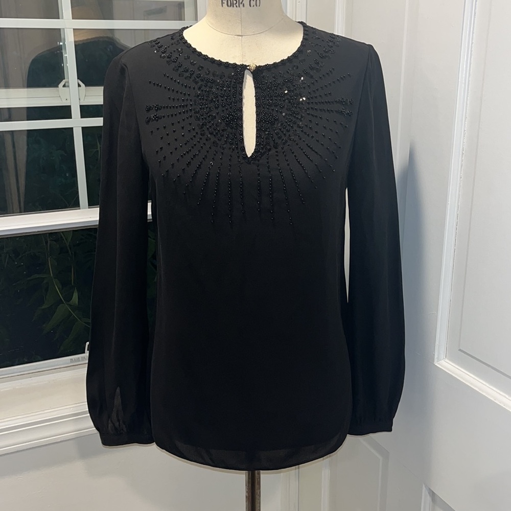 Tory Burch 100% Silk Beaded long Sleeve Blouse size 0